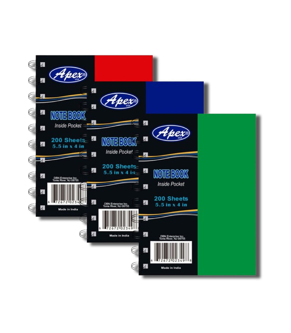 Poly Notebook, 4" x 5.5", with inside pocket, Assorted Colors, 200 sheets, Case Pack of 48