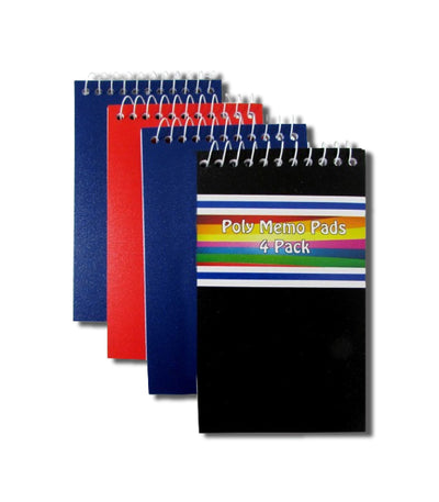 Poly Memo Pads, 4pk. Assorted Colors in Display, Case Pack of 48