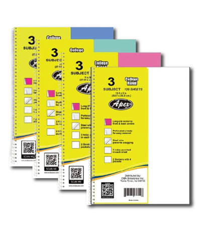3-Subject College Ruled Notebook – 120 Sheets, Sturdy Poly Cover, Pack of 24