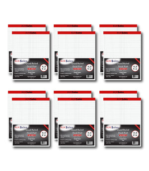 Quad Ruled Dual Pad – Legal Size 8" x 11.5", 1/4" Grid, 100 Sheets, Perforated Graph Paper, (Pack of 12 Pads)
