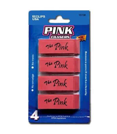 Pink Erasers 4 pk, Pink – Pack of 48, Erasers & Sharpeners, Journal School Supplies, Ideal for Bulk Buyers