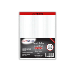 Quad Ruled Dual Pad Legal, 8" x 11.5", Graph Ruled – 1 Pack, Graph and Writing Pads