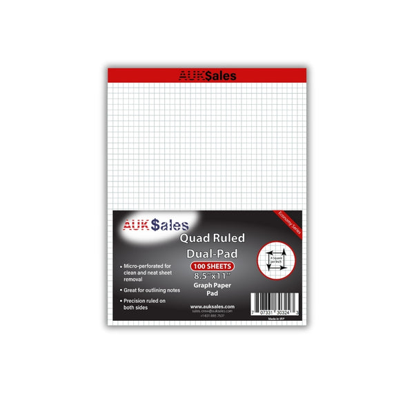 Quad Ruled Dual Pad Legal, 8" x 11.5", Graph Ruled – 1 Pack, Graph and Writing Pads
