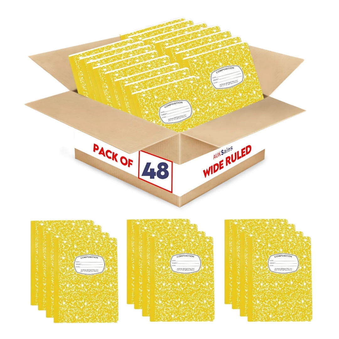 Marble Composition Notebook – 100 Sheets, Wide Ruled, Yellow Cover, Case Pack of 48