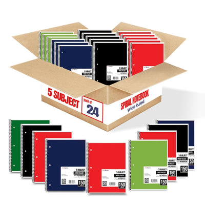 eClips 5 Subject Notebook – 150 Sheets, Wide Ruled, Case Pack of 24