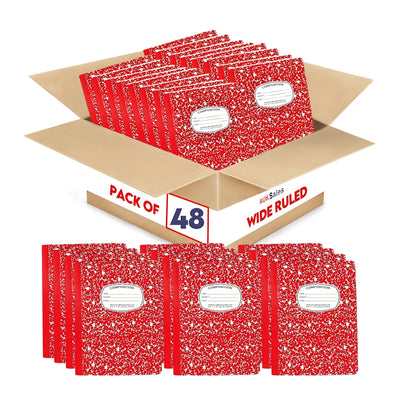 Marble Composition Notebook – 100 Sheets, Wide Ruled, Red Cover, Case Pack of 48