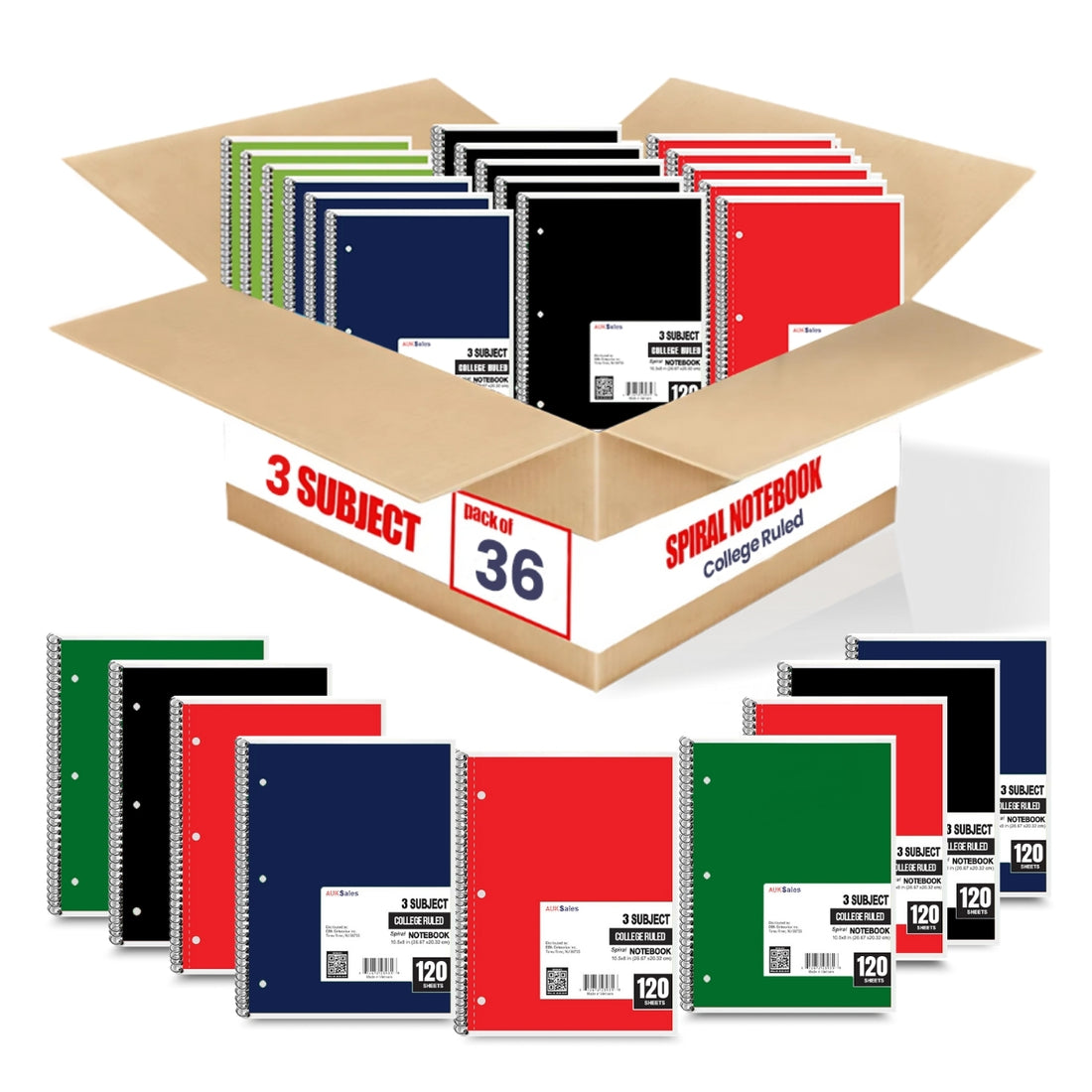 eClips 3 Subject Notebook – 120 Sheets, College Ruled, Case Pack of 36