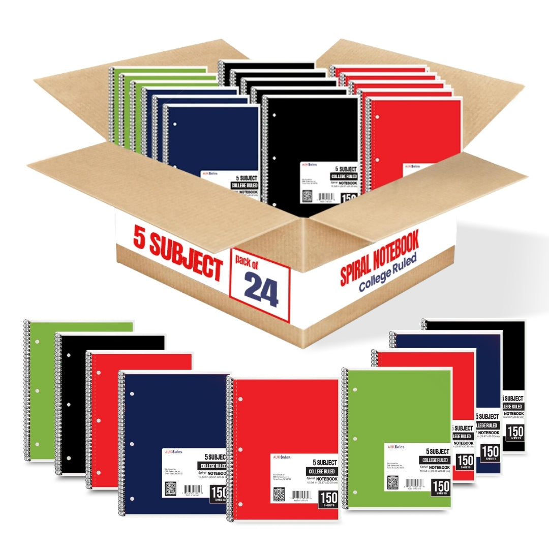 eClips 5 Subject Notebook – 150 Sheets, College Ruled, Case Pack of 24