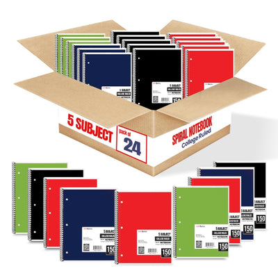 eClips 5 Subject Notebook – 150 Sheets, College Ruled, Case Pack of 24
