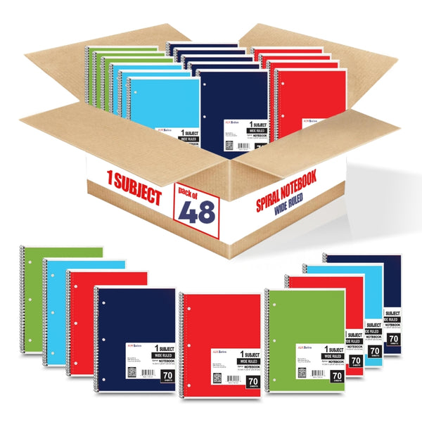 Apex 1 Subject Notebook – 70 Sheets, Wide Ruled, Case Pack of 48