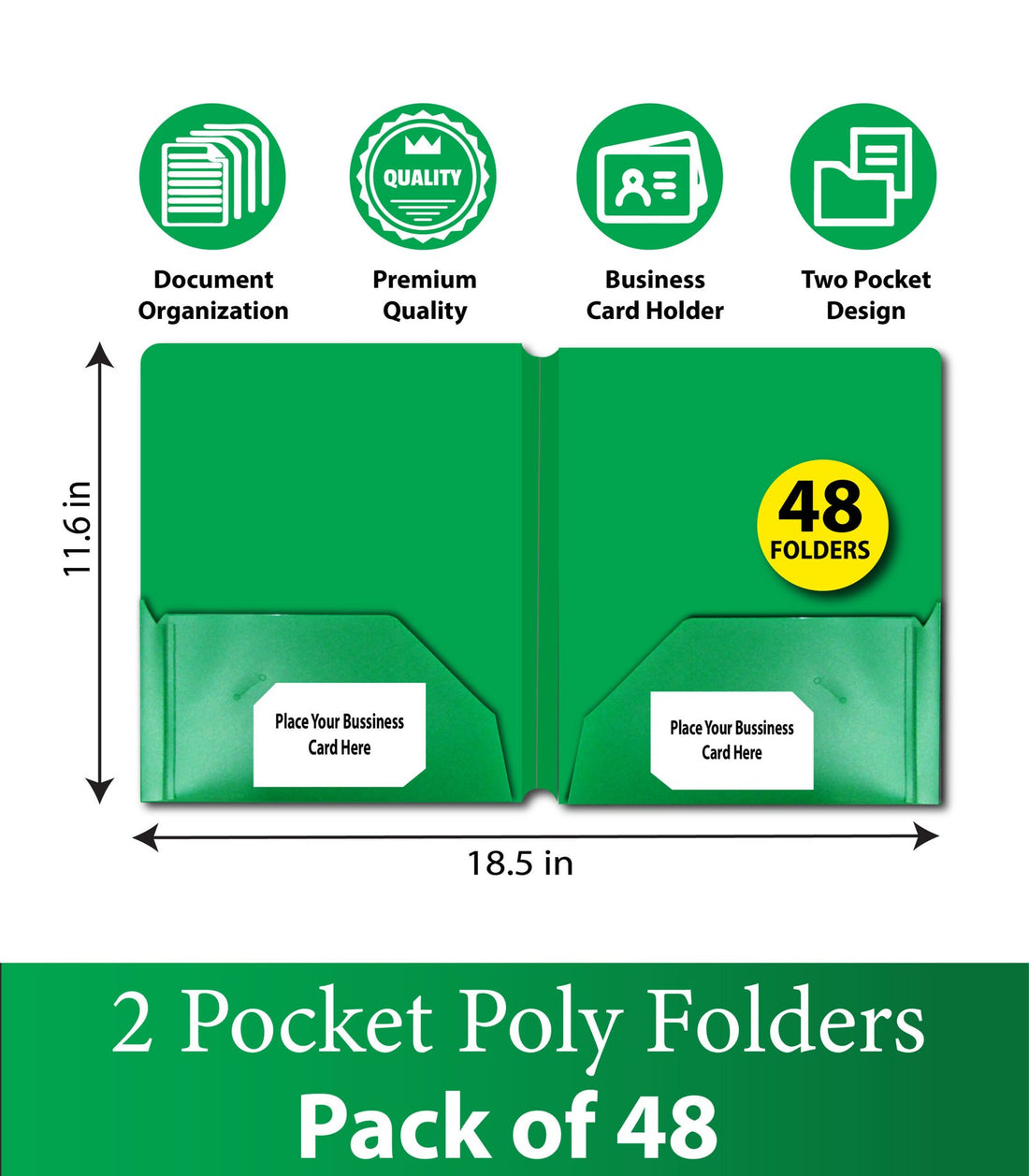 2 Pocket Poly Folder, no Holes, matt/Shinny, Green, in Display, Case Pack of 48