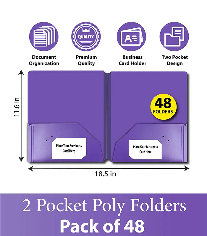 Poly Cover Folders No Holes Purple – Pack of 48 | Journal Office Supplies, Ideal for Bulk Buyers