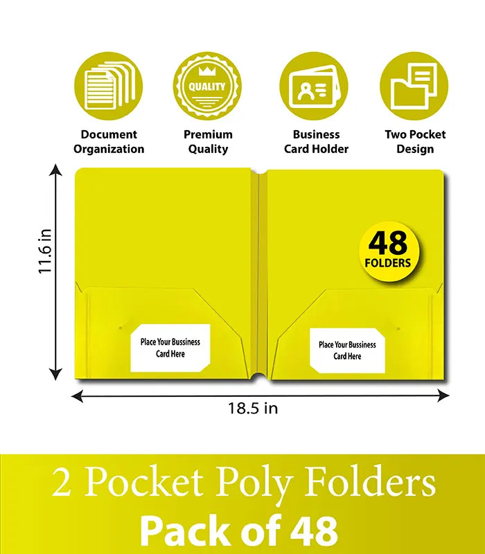 Poly Cover Folders No Holes Yellow – Pack of 48 | Journal Office Supplies, Ideal for Bulk Buyers