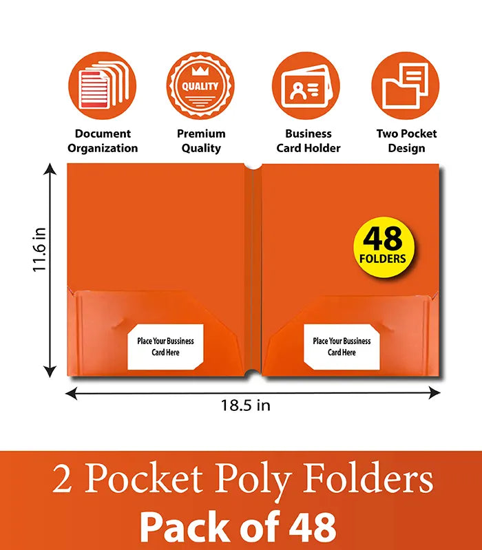 Poly Cover Folders No Holes Orange – Pack of 48 | Journal Office Supplies, Ideal for Bulk Buyers