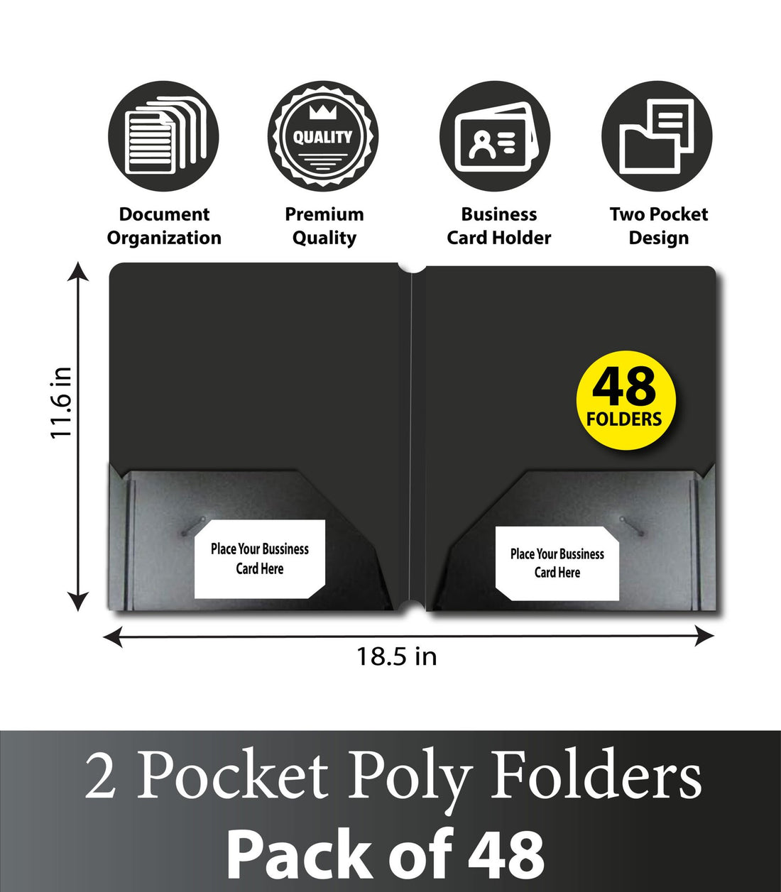 2 Pocket Poly Folder, no Holes, matt/Shinny, Black, in Display, Case Pack of 48,