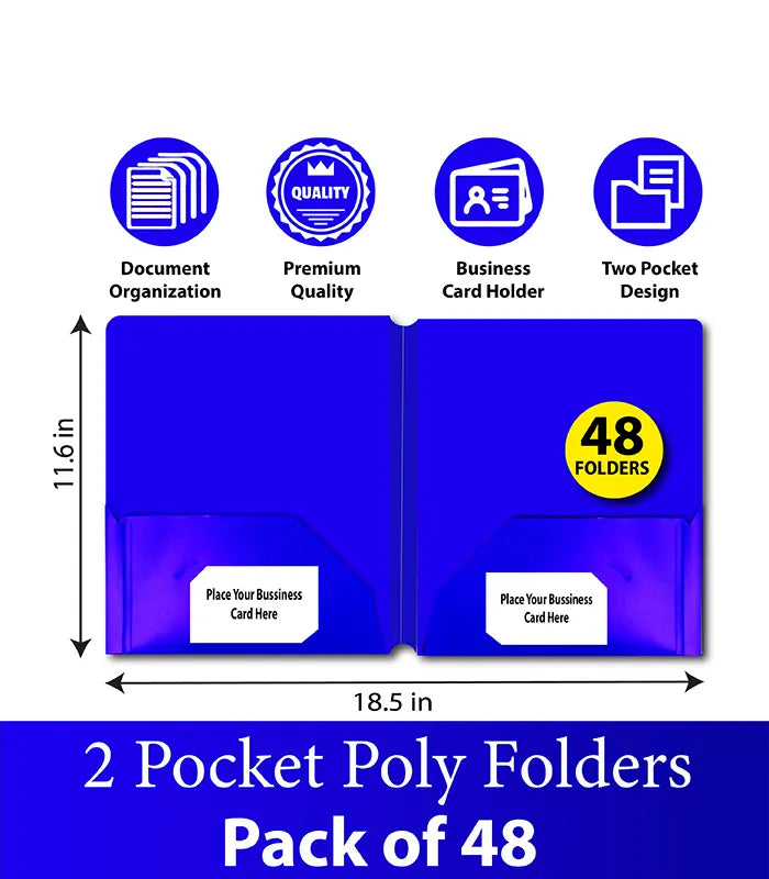 Poly Cover Folders No Holes Navy – Pack of 48 | Journal Office Supplies, Case Pack of 48
