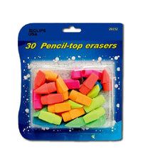 Pencil Top Erasers, 30 Ct, Asst. Colors, Case Pack of 48, Ideal for Bulk Buyers