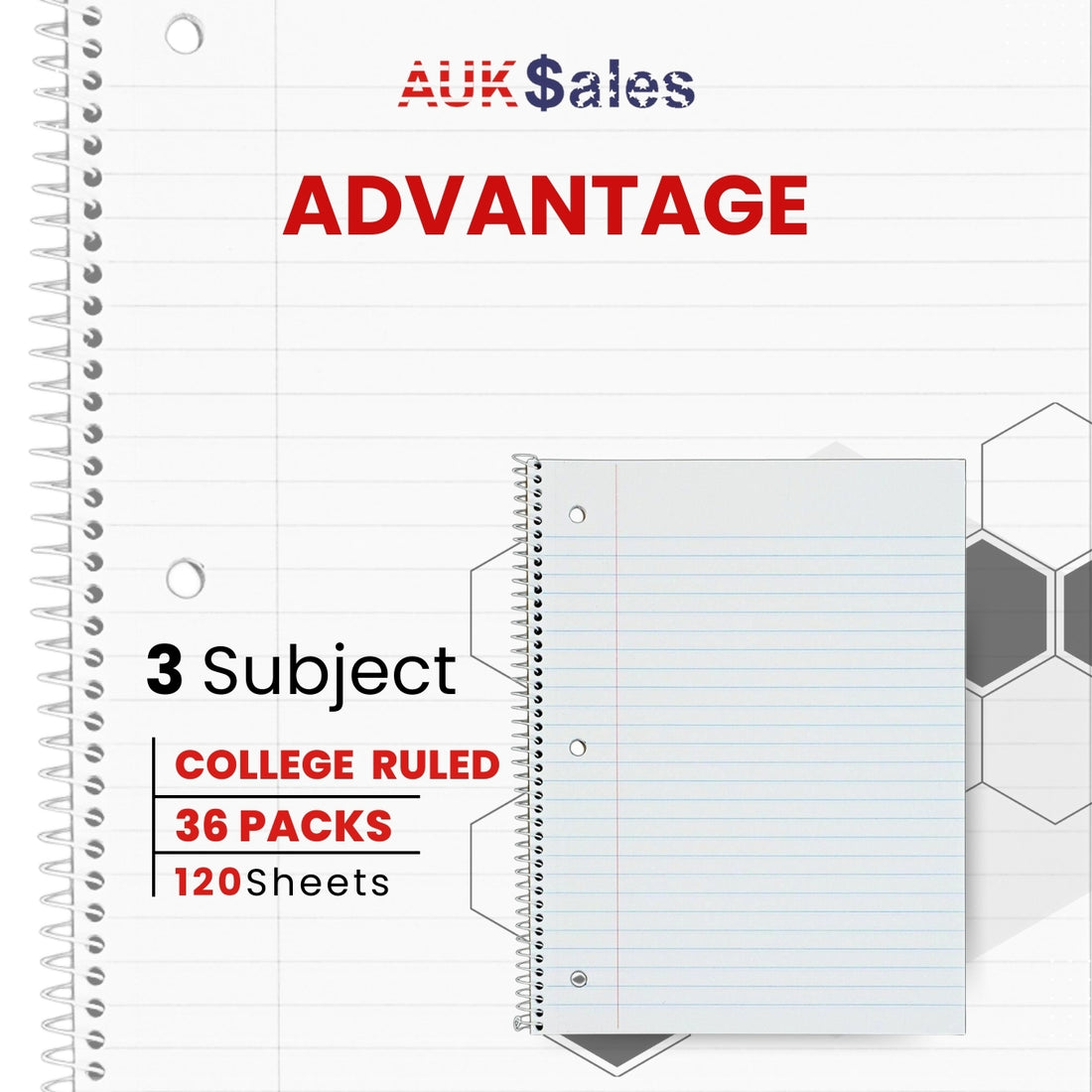 eClips 3 Subject Notebook – 120 Sheets, College Ruled, Case Pack of 36