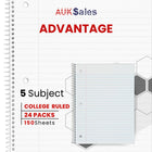 eClips 5 Subject Notebook – 150 Sheets, College Ruled, Case Pack of 24