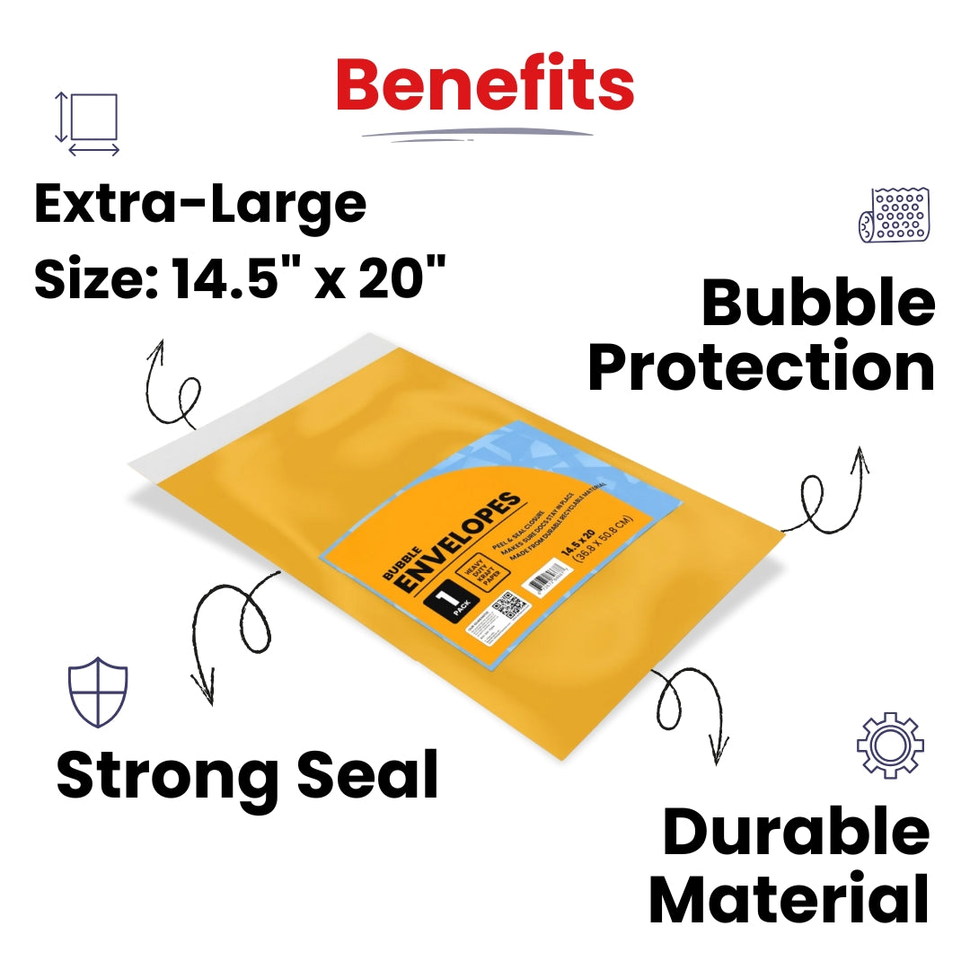 Bubble Envelopes 14.5" x 20" – 1-Pack, Case of 48 | Journal Office Supplies, Ideal for Bulk Buyers