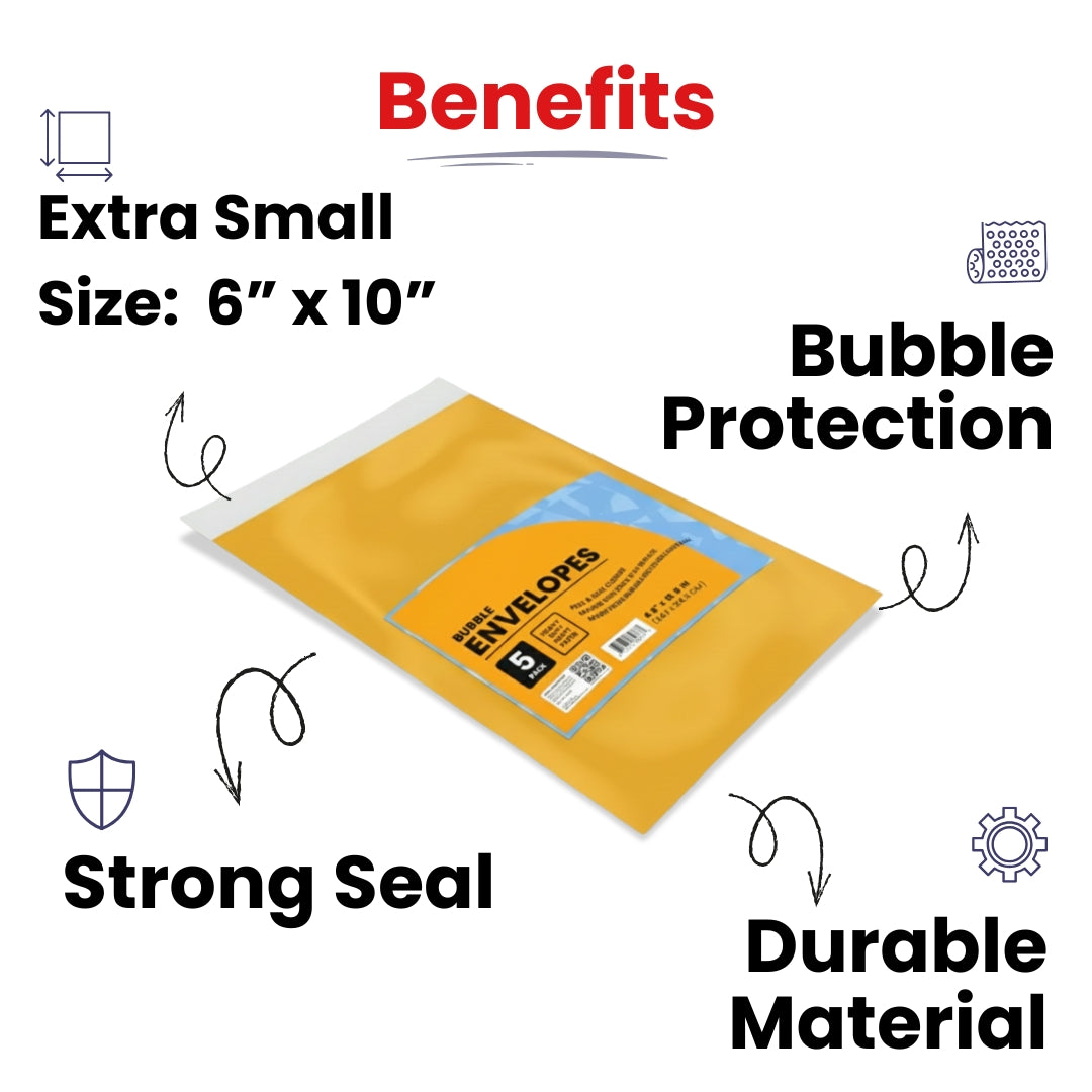 Bubble Envelopes 4'' x 8'', 5-Pack – Case of 48, Journal Office Supplies, Ideal for Bulk Buyers