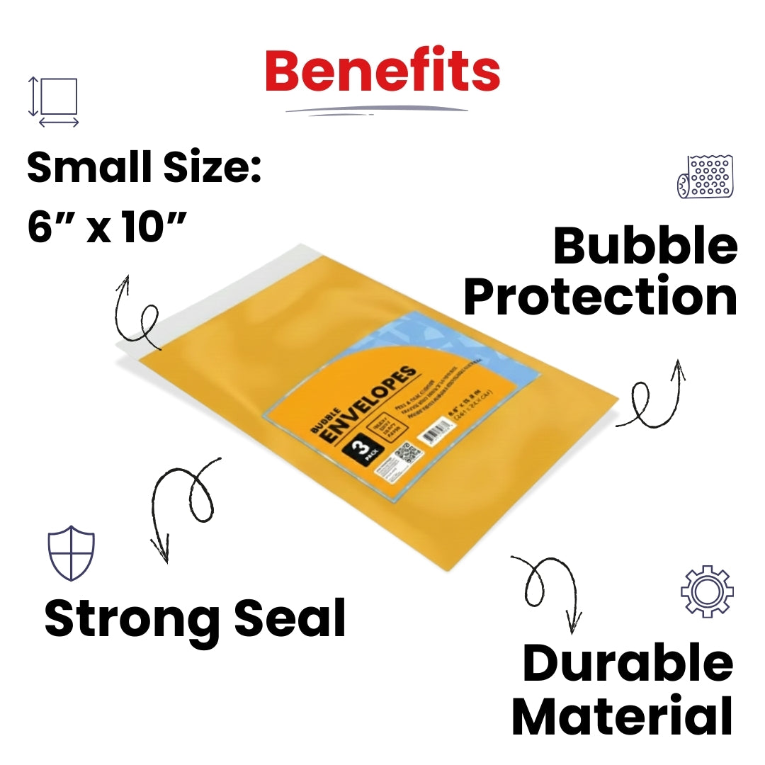 Bubble Mailer Envelopes, 6'' x 10'', 3-Pack – Case of 48, Journal Office Supplies, Ideal for Bulk Buyers