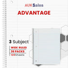 eClips 3 Subject Notebook – 120 Sheets, Wide Ruled, Case Pack of 36