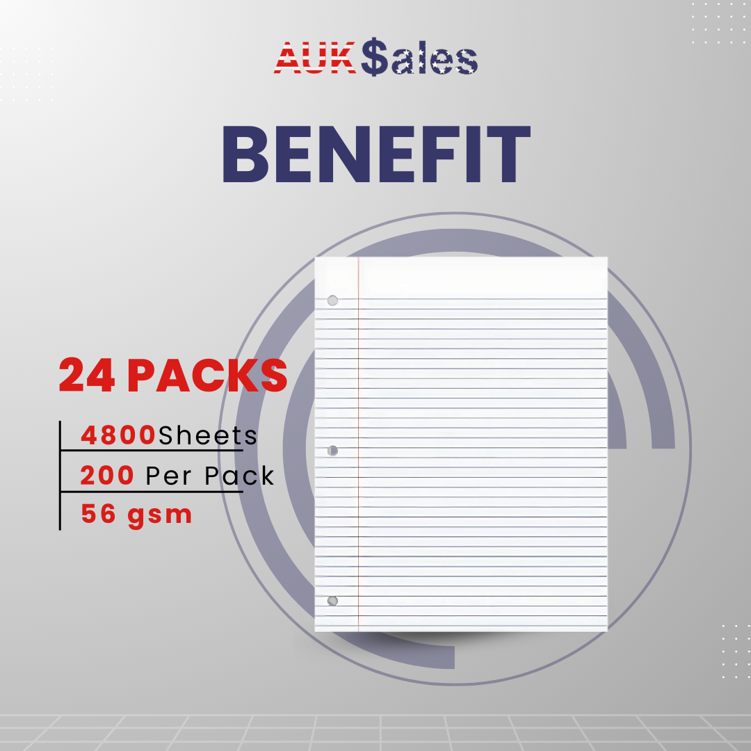 Loose Leaf Filler Paper – 200 Sheets, College Ruled, Pack of 24, Ideal for Bulk Buyers