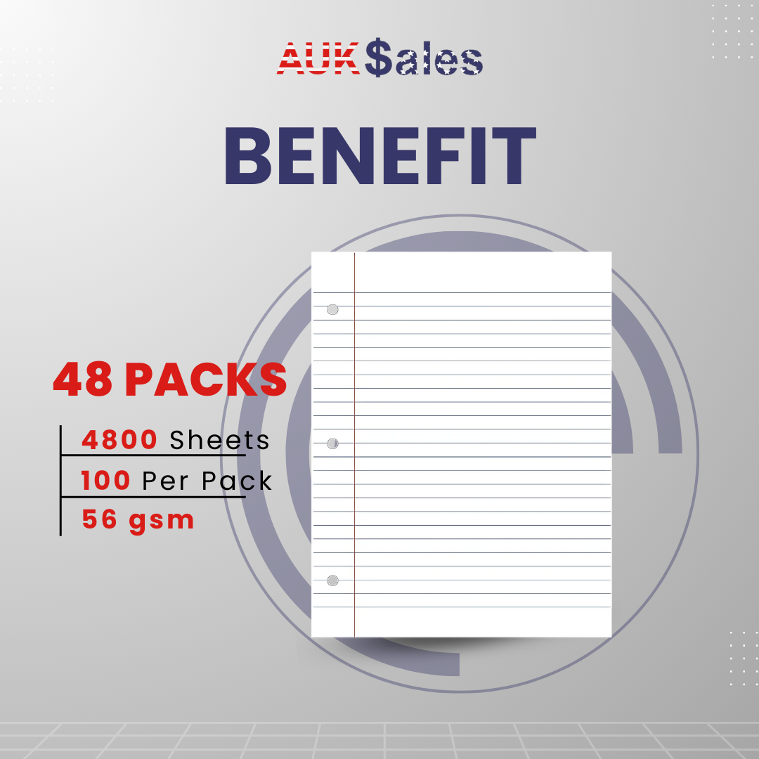 Loose Leaf Filler Paper – 100 Sheets, Wide Ruled, Pack of 48, Ideal for Bulk Buyers