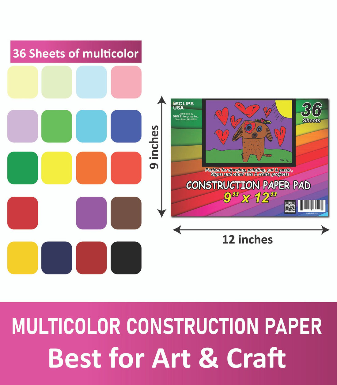 Multicolor Construction Pads 9" x 12" – 36 Sheets Pack of 48 | Art & Craft , Ideal for Bulk Buyers