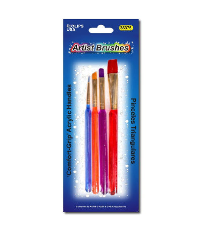 Comfort Grip Artist Brushes – 4 Pack with Acrylic Handles | Assorted Tips & Colors | Case Pack of 48 | Ideal for Bulk Buyers | Colors & Coloring | Journal & School Supplies