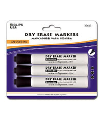 Dry Erase Markers, Low Odor, Chisel tip, Black Ink, 3 pk, Case Pack of 36 , Ideal for Bulk Buyers