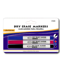 Dry Erase Markers, Low Odor, Fine tip Pen Style , Red, Blue & Black Ink , 3 pk , Case Pack of 36, Ideal for Bulk Buyers