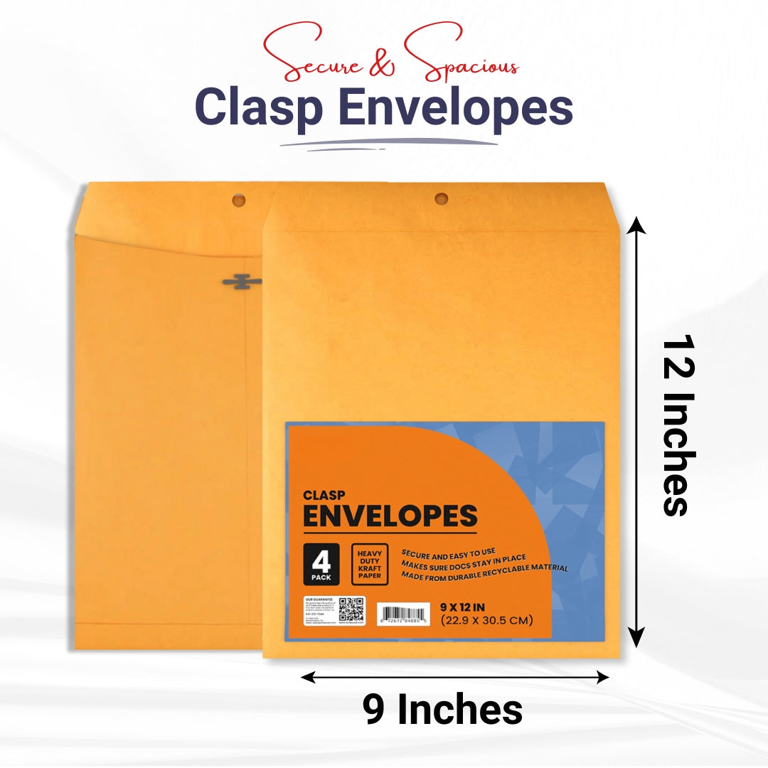 Clasp Envelopes 9'' x 12'', 4-Pack – Case of 48, Journal Office Supplies, Ideal for Bulk Buyers