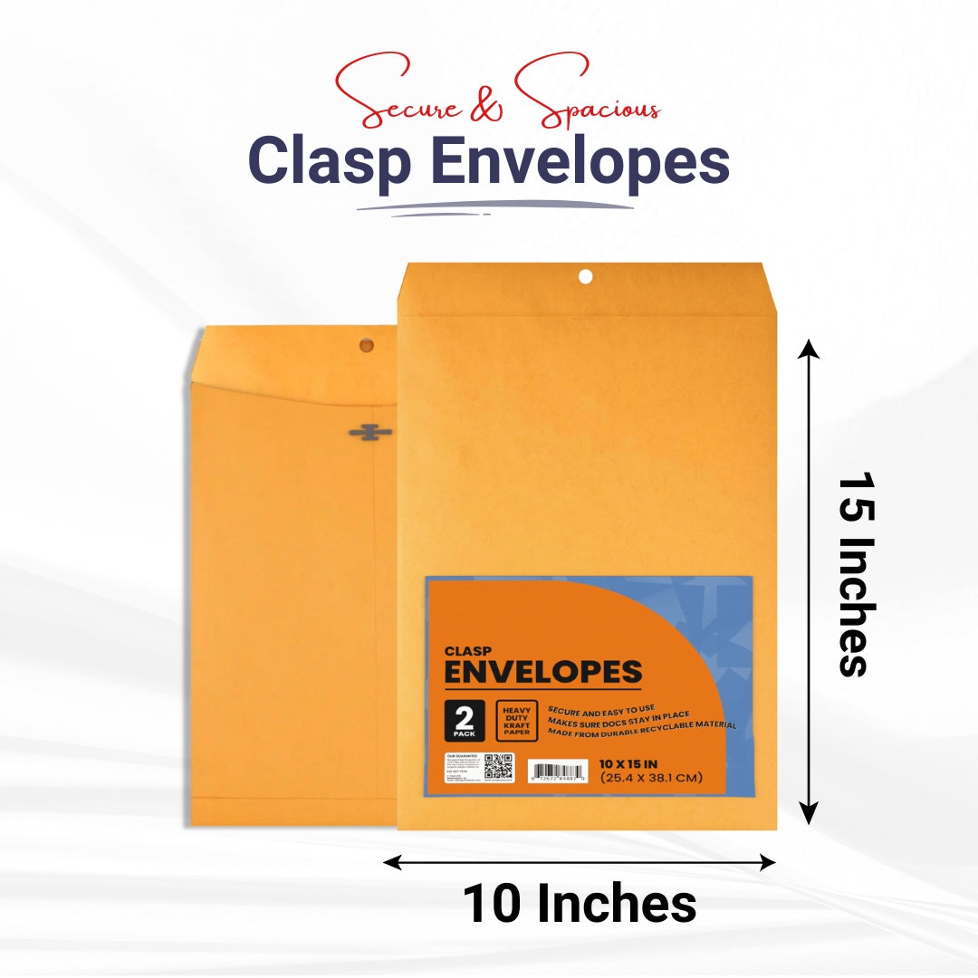 Kraft Clasp Envelopes - 10 X 15 Inches, 2-count, Journal Office Supplies, Ideal for Bulk Buyers
