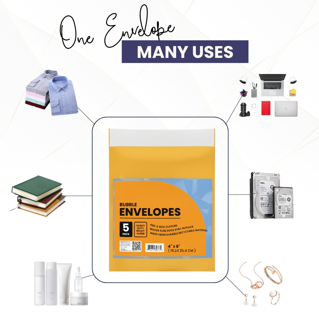Bubble Envelopes 4'' x 8'', 5-Pack – Case of 48, Journal Office Supplies, Ideal for Bulk Buyers