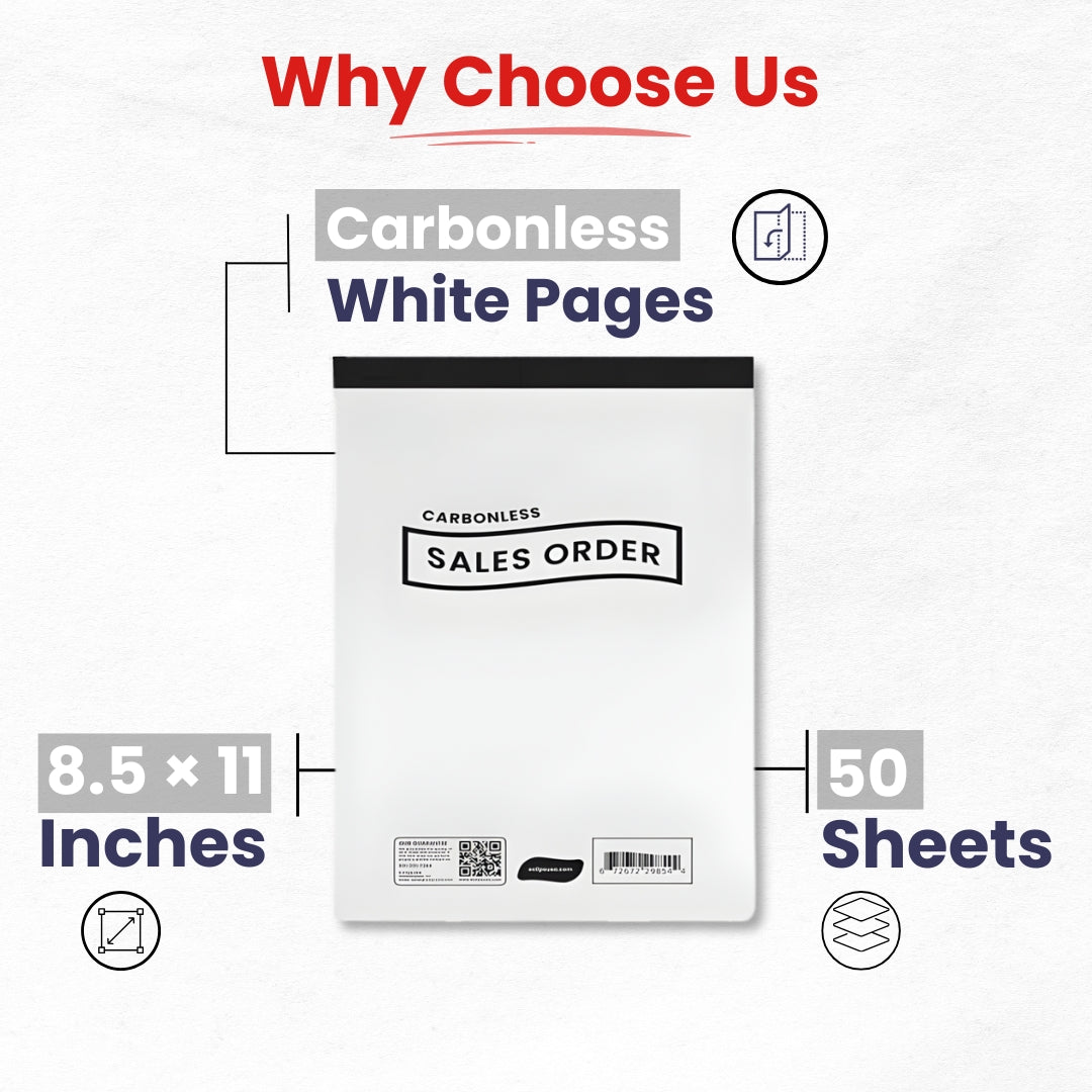 Sales Order Book, Carbonless, 8.5" x 11.5", 30 Sets, 60 Sheets, Case Pack of 60,