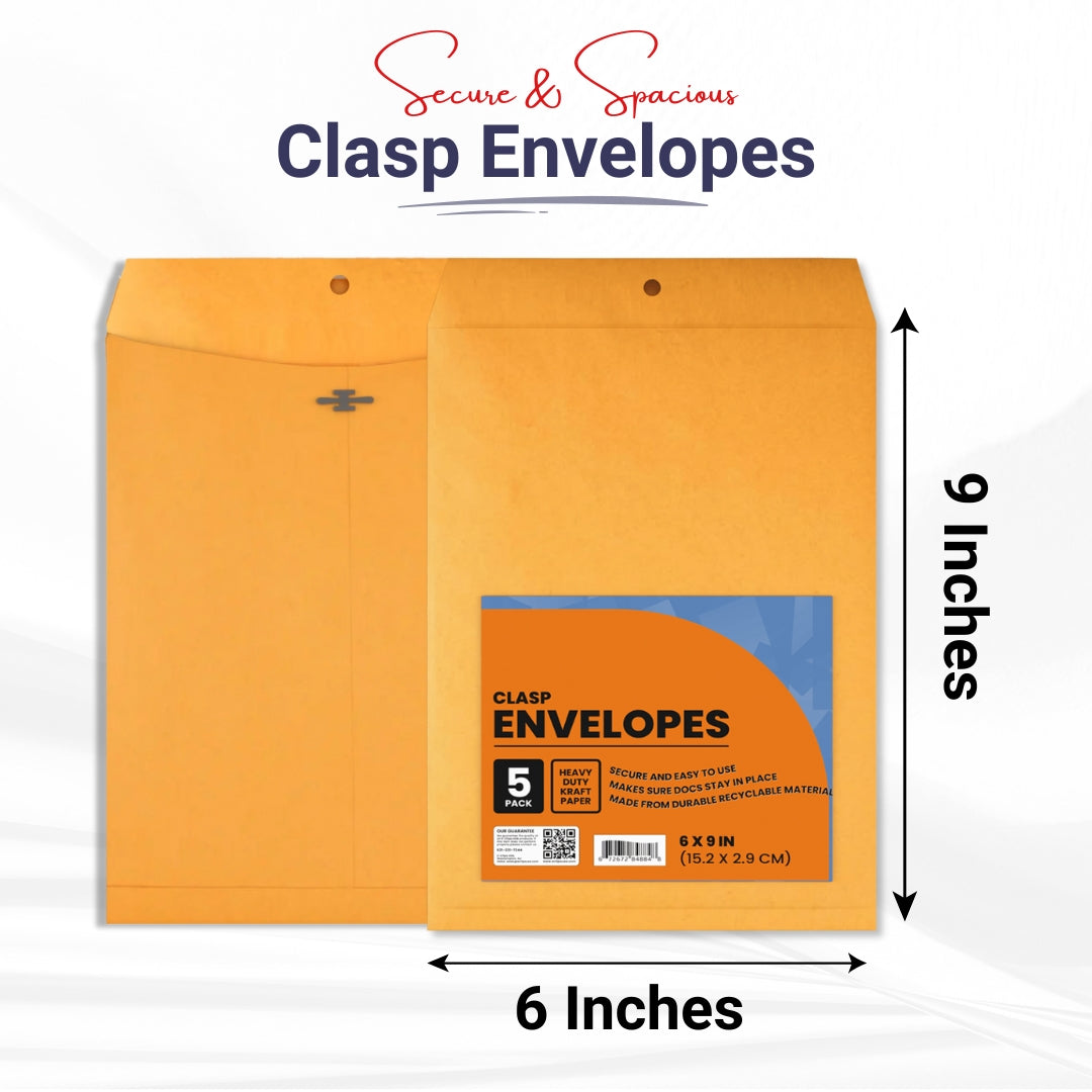 Kraft Clasp Envelopes - 6 X 9 Inches, 5-count, Journal Office Supplies, Ideal for Bulk Buyers