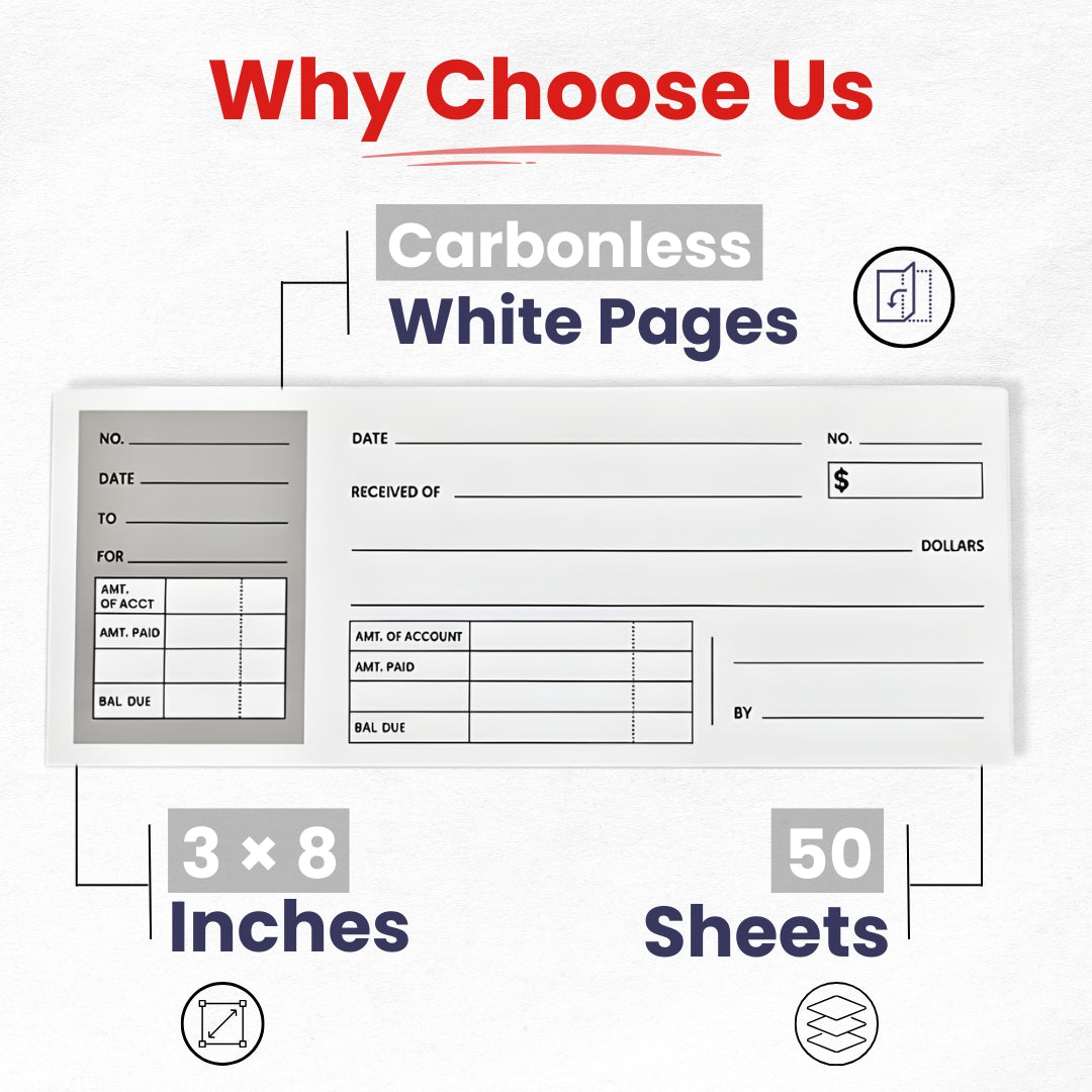 Rent Receipt Book, Carbonless, 3"X 8", 25 Sets, 50 Sheets, Case Pack of 72, Ideal for Bulk Buyers