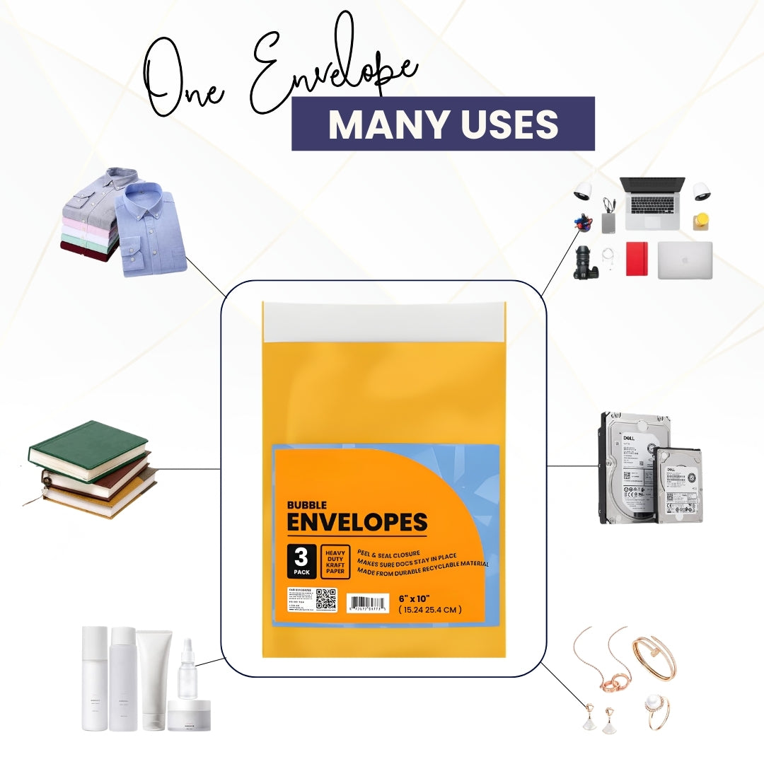 Bubble Mailer Envelopes, 6'' x 10'', 3-Pack – Case of 48, Journal Office Supplies, Ideal for Bulk Buyers