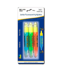 Fluorescent Highlighters, Double Tip: Chisel & Bullet, 3 pk, Assorted Colors, Case Pack of 36