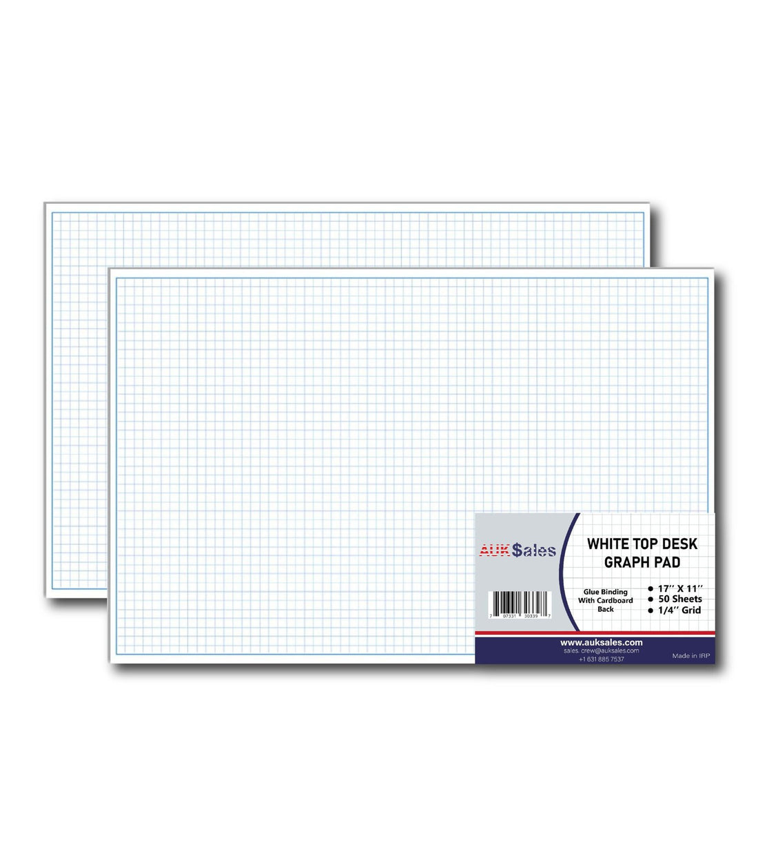 Medium Desk Pad, 17'' x 11'', Graph Ruled, Graph and Writing Pads, (Pack of 2 Pads)
