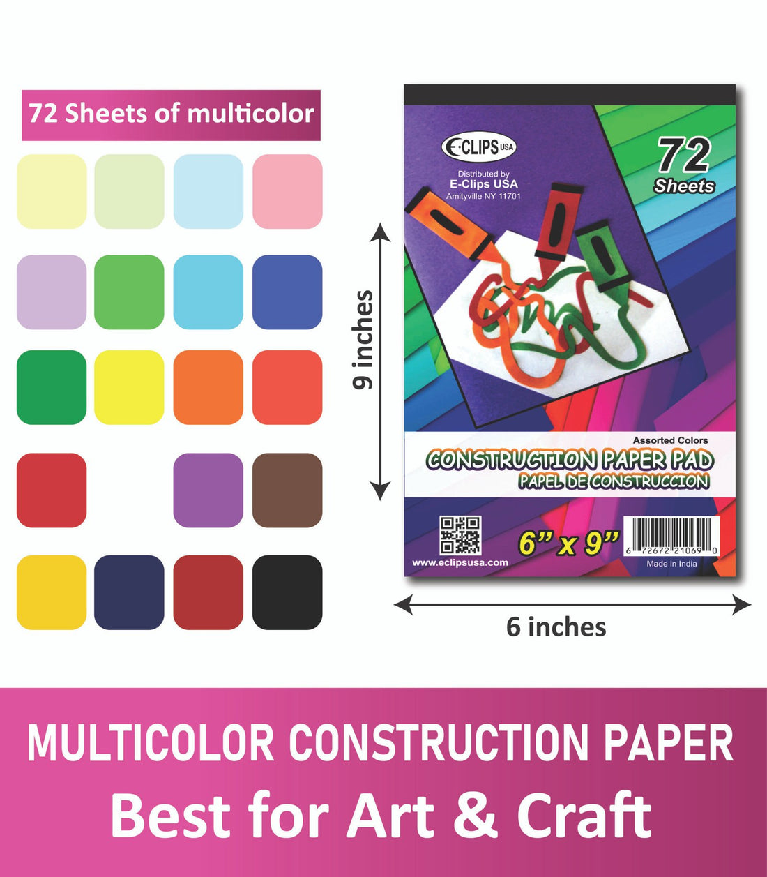 Multicolor Construction Pads 9" x 12" – 96 Sheets Pack of 36 | Art & Craft, Ideal for Bulk Buyers