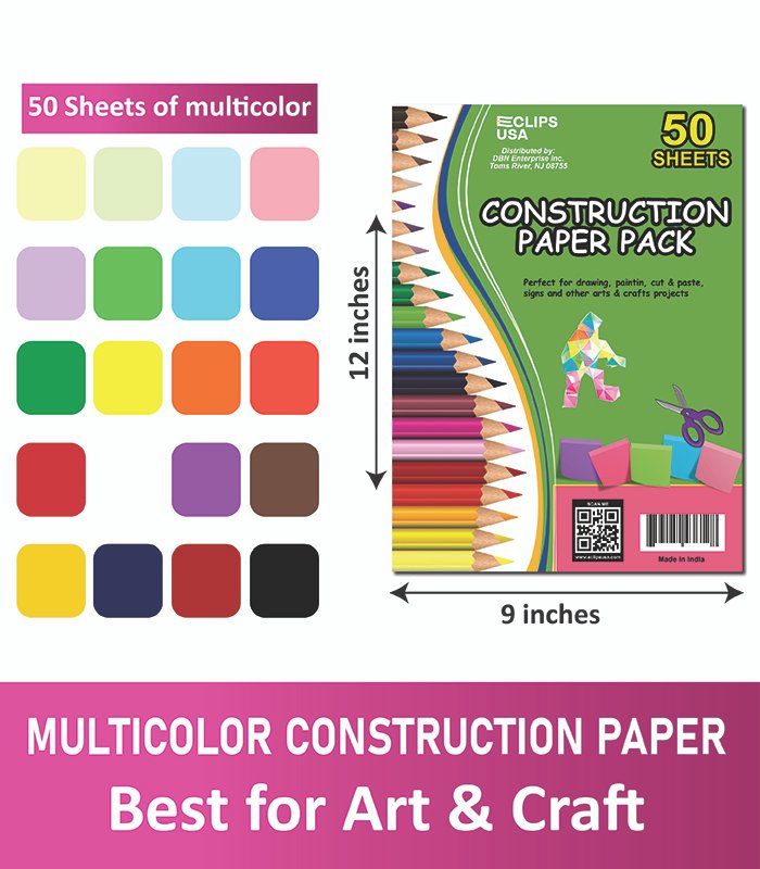 Multicolor Construction Pads 9" x 12" – 50 Sheets Pack of 48 | Art & Craft, Ideal for Bulk Buyers