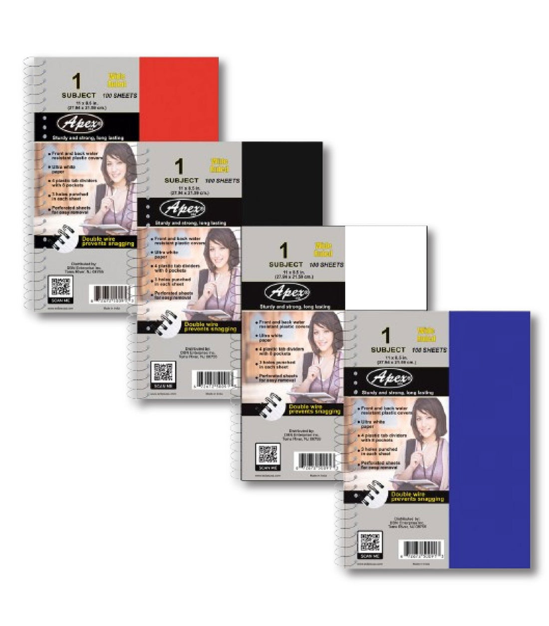 1-Subject Wide Ruled Notebook – 100 Sheets, Double Wired Poly Cover, Pack of 36