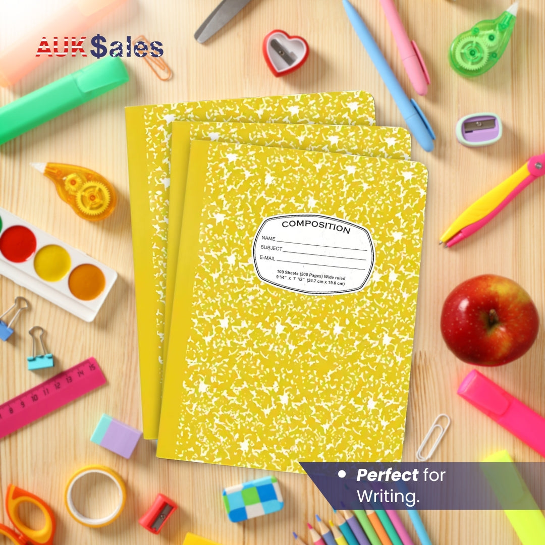Marble Composition Notebook – 100 Sheets, Wide Ruled, Yellow Cover, Case Pack of 48