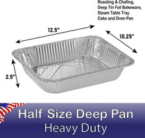 Aluminum Pans Half Size Deep, 9X13, Heavy Duty Disposable Foil Pans (Case Pack of 100)