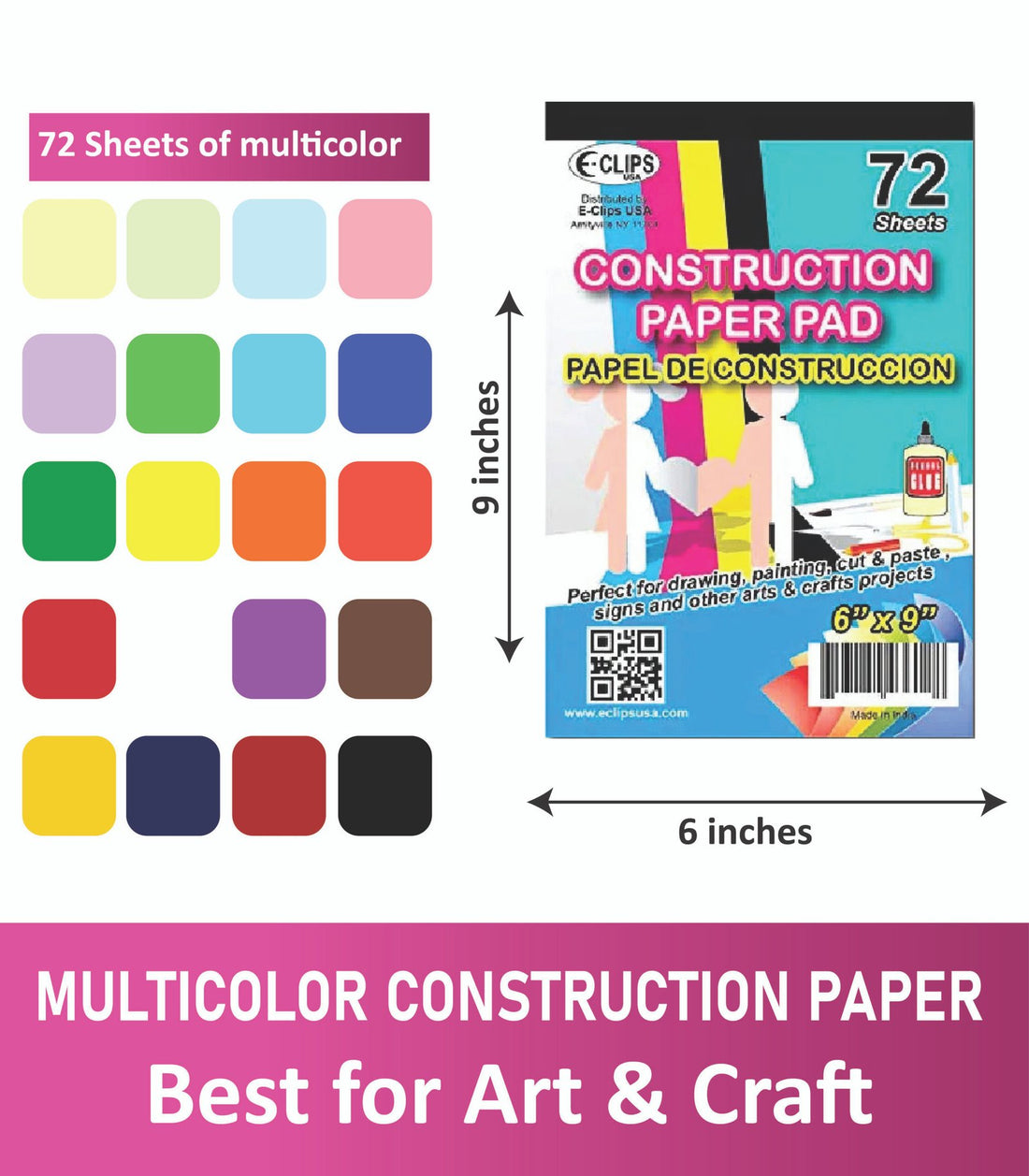 Multicolor Construction Pads 6" x 9" – 72 Sheets Pack of 48 | Art & Craft , Ideal for Bulk Buyers