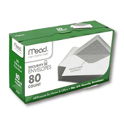 Mead Security Envelopes #6 3/4, White, 80ct, Case Pack of 24, Ideal for Bulk Buyers