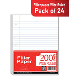 Filler Paper, 200 Count, Wide Ruled, Case Pack of 24, Ideal for Bulk Buyers